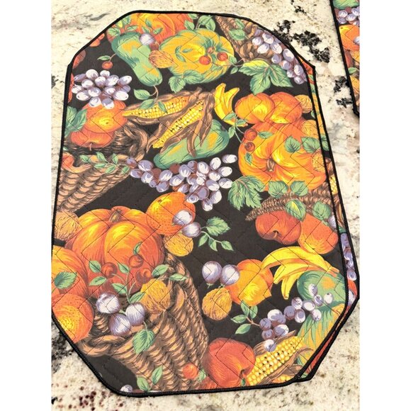 4 VTG Fall Harvest Quilted Placemats Cornucopia Pumpkin Thanksgiving table top - Picture 10 of 15